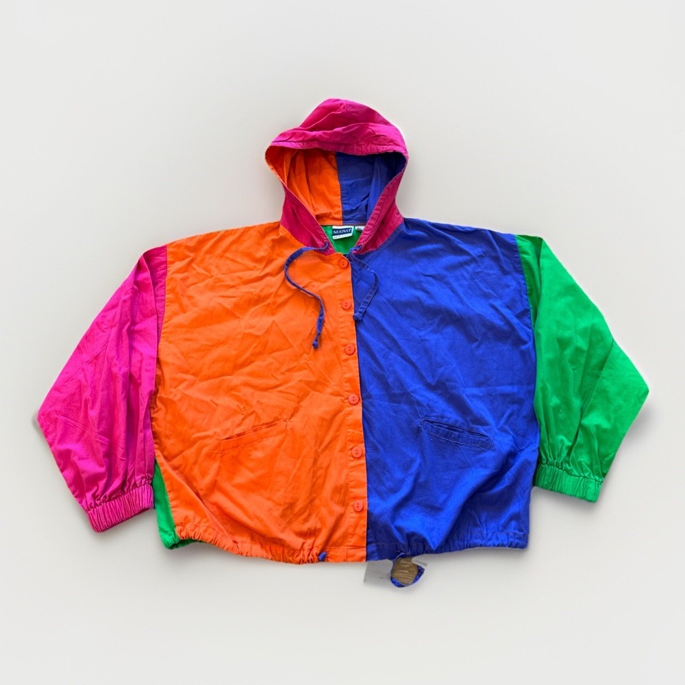 Vintage Colorblock Jacket Women's L Nuovo‎ County Seat 80s 90s Kidcore Cropped